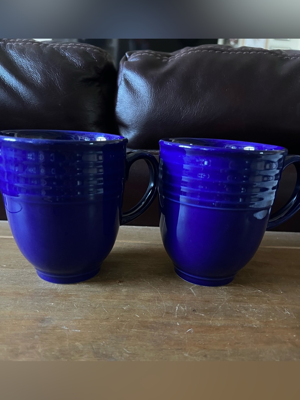 Cobalt ceramic coffee mugs. 14oz. Near new condition . Set of two
